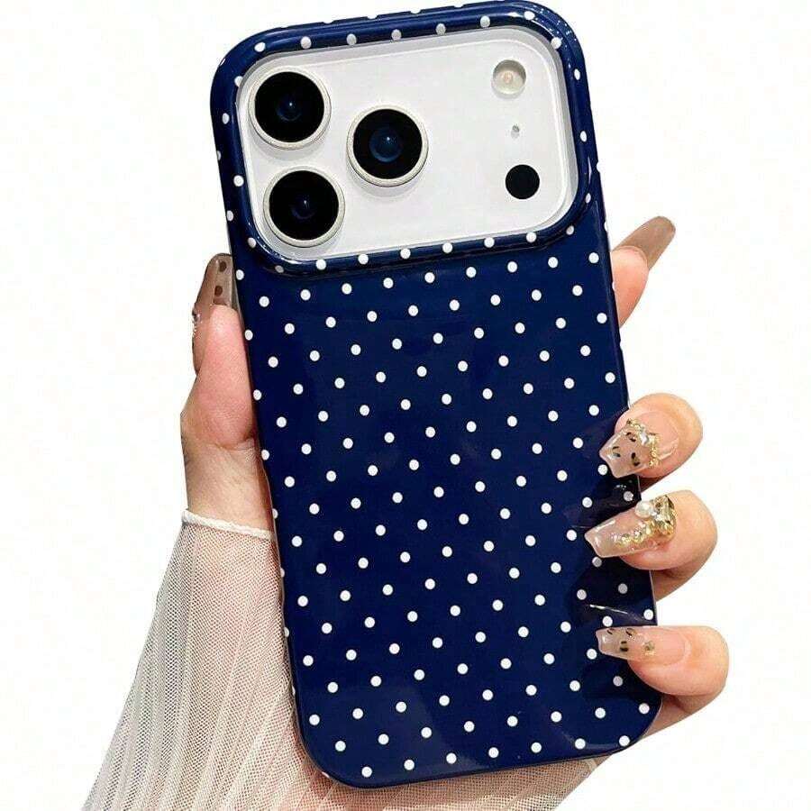 DJmltech For IPhone 17 Pro Case Polka Dot Phone Cases Aesthetic Design Women Girly Retro  Simple Slim Thin Flexible Shockproof Protective Cover Navy Blue - 款式1(1pc) - 查看 1