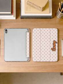 1pc Polka Dot Pattern Customized Tablet Case, Suitable For 10th/11th/10.2/10.5/Air4/Air5/10.9/Pro11/Air 11-In.(M2)-2024/Pro 11-In.(M4)-2024/ Air 11-Inch (M3) 2025/ (A16) 11 Inch 11th Generation 2025 Mini6/Mini7/Mini4/Air1/Air2/9.7, Tab A8 10.5 Inch 2022, Pink, Built-In Pencil Slot, Magnetic Sleep/Wake, Tri-Fold Stand, Minimalist/Cute Design. Note: Pencil Not Included, And Left Pencil Slot Cannot Be Charged Directly. - Pink - View 2