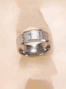 1 pieza Anillo de acero inoxidable con letra de Jesús grabada, no se desvanece, adecuado para uso diario o de fiesta de mujeres - anillo - Ver 11