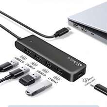 Lenovo 联想ThinkPad LC04 Type-C扩展坞，USB 3.0集线器4端口分线器，USB-C扩展适配器，USB延长线，笔记本电脑扩展坞 - 黑色 - 查看 1