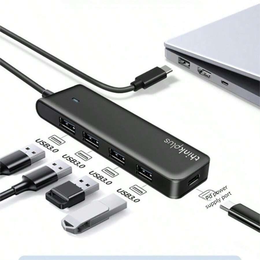 Lenovo 联想ThinkPad LC04 Type-C扩展坞，USB 3.0集线器4端口分线器，USB-C扩展适配器，USB延长线，笔记本电脑扩展坞 - 黑色 - 查看 1