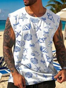 男士贝壳印花休闲无袖背心 - 彩色 - 查看 1