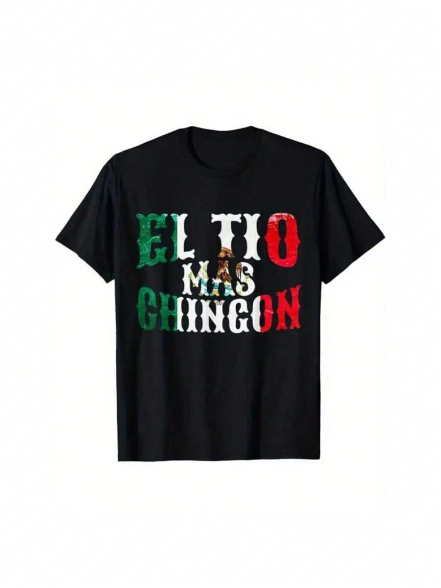 Men's "eL Tio MaS CHiNGoN" - Black Round Neck Streetwear Casual T-Shirt Printed Tee Cotton Fabric - Preto - Ver 1