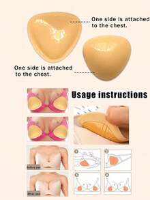 2对装女士三角双面粘胶胸垫，加厚隐形防滑可重复使用硅胶乳贴，提升胸部曲线，适用于连衣裙、泳装、胸罩 - 彩色 - 查看 6