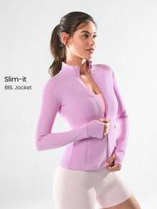 Slim-It Streamline Performance Secure Pockets Zip Up Long Sleeve Jacket Low Impact Yoga Daily Fall Glowmode Gym Clothes Women - Purple - View 2