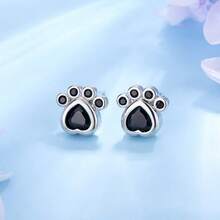 925 Sterling Silver Cute Black Footprint Stud Earrings, Fashion Earrings Suitable For Daily Wear And Parties, Jewelry Gift - Black Footprint Earrings - View 14