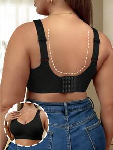 5pcs Classic Plus Size (Runs Small) Women's Non-Wired Bra, Striped Seamless Soft Support Shaping Lingerie, Adjustable Shoulder Straps, Removable Pads - Multicolor - View 5