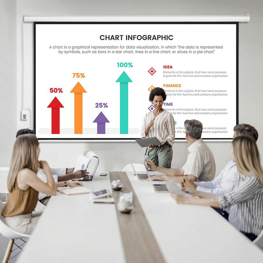 Pantalla de proyección motorizada de 100 pulgadas, 16:9, 4K, 1080 HD, automática, con control remoto, para cine en casa, oficina y cine. - Negro - Ver 1