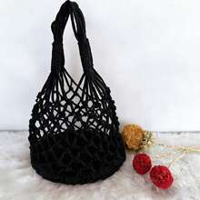 BAILEE Bolsa de Mão Casual, Estilosa, de Férias, Cor Sólida, Crochê Vazado com Base de Trama Circular Única. Perfeita para Carregar ou Dar de Presente. - Multicolorido - View 13