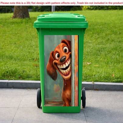 1pc 2D Flat Self-Adhesive Trash Can Sticker, Cartoon Dog Pattern Sticker, Creative Trash Can Decoration, Suitable For Wall And Kitchen Decor, Home Organization, PVC Material, Easy To Peel And Stick, Flat Art Sticker, Kitchen Storage