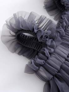 1pc Girls Cute Sweet Lady-Like Elegant Luxurious Sheer Tulle Big Flared Layered Ruffle Strap Tutu Dress, Party Formal Gown, Beach Holiday Birthday Celebration Occasion, Suitable For All Seasons - Dark Grey - View 5