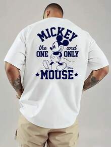 Licencia original de Disney, camiseta masculina de patrón de Disney Mickey Mouse - camiseta blanca de manga corta de verano, diseño de letras, cuello circular respirable, camiseta relajada para adultos, productos de fanáticos, diseño divertido, lavado, general para hombres y mujeres, adecuado para regalos - Blanco - Ver 3