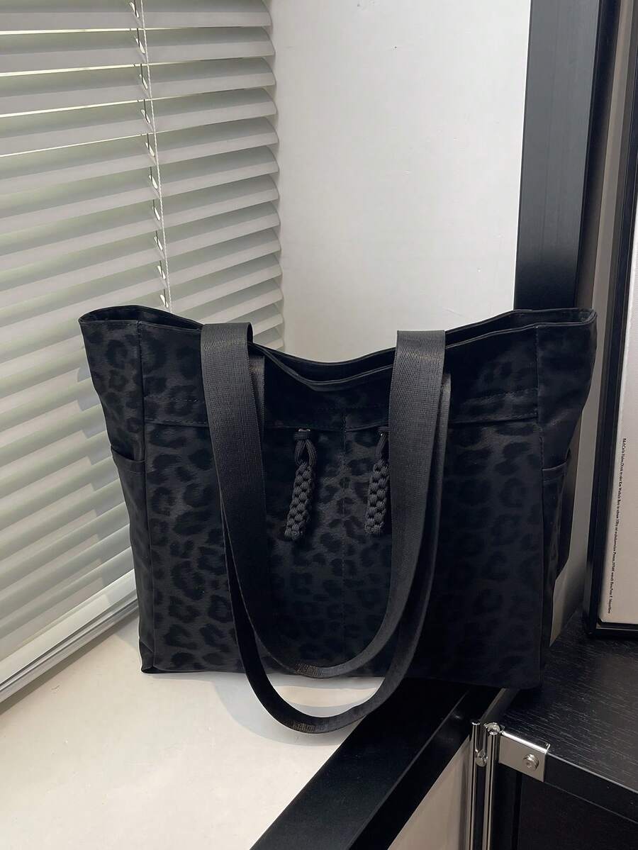 Fashionable Versatile Solid Color New Tote Bag, Casual Minimalist Textured Contrast Color Shoulder Handbag