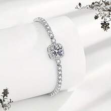 女士时尚网球手链，方形立方氧化锆+闪亮设计+可调节弹力珠，银色 - 情人节/节日/派对礼物，适合婚礼或优雅日常佩戴 - 手鍊 - 查看 2