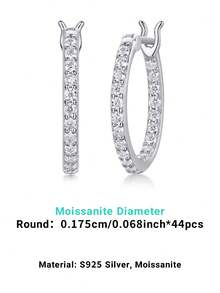 925纯银莫桑石耳环，低过敏性，简约奢华设计，抗氧化，百搭耳环，情人节、母亲节、婚礼、订婚、生日礼物，礼盒包装 - 銀色 - 查看 3