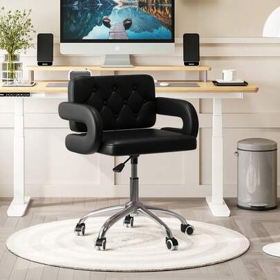 Jooli H Swivel Office Chair, Height Adjustable Ergonomic Desk Chair For Kids Adults, Vanity Chairs Lumbar Support & C-Armrests, Make Up Chairs For Bedroom Office Home, Black