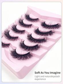 ENCHUW 5 Pairs 3D Fake Eyelashes Natural Lashes Natural Look Short False Eyelashes Pack Reusable False Lashes Soft Wispy Lashes Fluffy Eye Lashes - Black - View 5