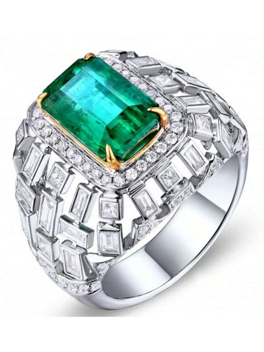 1pc Luxury Unique Zirconia Stone Ring, Business Men's Fashion Jewelry Gift For Wedding, Engagement, Party - Silver - View 1