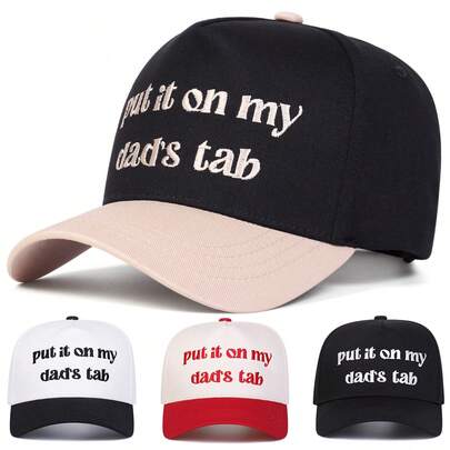 1pc Women's "Put It On My Dad's Tab" Trucker Hat, Personalized Letter Embroidery Baseball Cap, Streetwear Fashion Five-Panel Hat, Outdoor Sun Protection Casual Hat For Spring, Autumn Travel, Beach Vacation