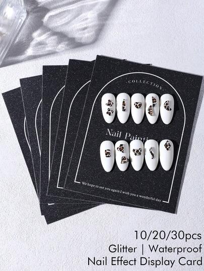 10/20/30张装新款黑色闪光美甲展示卡，高档时尚防水闪亮星空拱形图案，适用于高端美甲收纳，坚固的纸板材质，可用作摄影道具，适用于美甲沙龙、网店和礼品包装——专业人士和顾客均可使用，无需组装，优质纸张，时尚美观的装饰美甲卡。