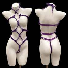 2026 New Lingerie Set One-Piece Rope Mesh Outfit Set No-Remove One-Piece Temptation Set - Valentine's Day - Màu tím - Xem 8