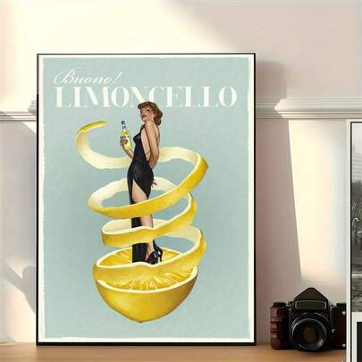 1pc Limonel Lemon Vintage Canvas Art Poster - Retro Italian And Drink Wall Decor, Frameless Modern Artwork, Suitable For Living Room, Bedroom, Home Office