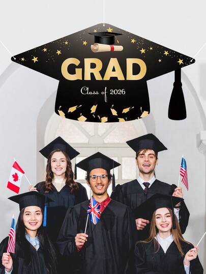 2026 Graduation Party Decorations 1 Set, Includes Graduation Cap, Ceremony Celebration Photo Props, Banner, Hanging Pennant