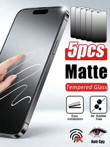 5pcs Matte Tempered Glass Screen Privacy Film, Scratch & Impact Resistant, Physical Anti-Fingerprint, Protect Screen Privacy, Frosted Glass Texture, Compatible With Apple X/XR/11/12/13/14/15/16/17 Series - Black - View 14