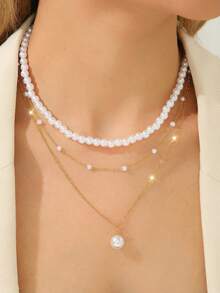 Bộ 2 dây chuyền ngọc trai thời trang mới, dây chuyền mặt ngọc trai xếp lớp 3 tầng, bộ dây chuyền thanh lịch dành cho nữ. - dây chuyền ngọc trai - Xem 6
