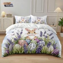 3pcs Easter Cute Rabbit Pattern Digital Printing Duvet Cover Set, Including 1 Duvet Cover And 2 Pillow Shams, No Filler, Soft And Comfortable Bedding, Polyester, Suitable For Indoor Decoration, Home Goods, All Seasons, Fit For Bedroom, Hotel, Homestay, Boys And Girls Room Decor - 6666+SJT+W - View 4
