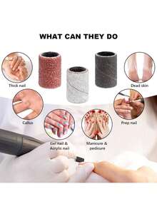 美甲打磨带套装，包含80、150、240目砂纸，100片装，彩色粗细美甲打磨带，2个美甲钻头，3/32英寸钻头，便携式收纳盒套装，适用于亚克力美甲、美甲和足疗工具。 - 彩色 - 查看 11