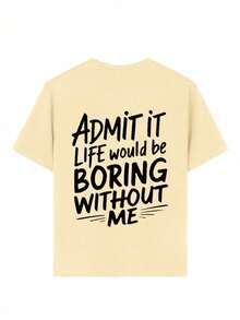 Tween Boy Slogan Print T-Shirt, Suitable For Boys Outdoor Sports, Boys Spring/Summer Casual Versatile Top - Apricot - View 8