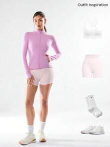 Slim-It Streamline Performance Secure Pockets Zip Up Long Sleeve Jacket Low Impact Yoga Daily Fall Glowmode Gym Clothes Women - Purple - View 7