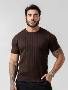 TRICOT DE LUXO Men's Lightweight Textured Knit T-Shirt, High Quality, Spring, Summer, Autumn, Premium Quality - 鏽棕色 - 查看 10