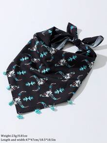 1pc Women's Fashion Western Leopard Print Bull Head Pattern Denim Style Headscarf, Multifunctional Headband/Scarf, Polyester Material, Suitable For Daily Stylish Matching - Multicolor - View 6