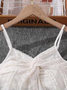 Left Mama Tween Girls' Sweet Versatile White Camisole Top And Ruffled Skirt Set, Suitable For Beach, Vacation And Travel In Summer - White - View 4