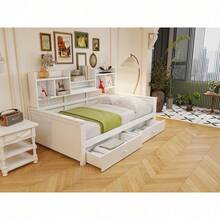 Kids Bed Frames, Headboards & Footboards - White + Wood + 90cm*200cm-1 - View 5