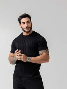 Men's Textured Lightweight Knit T-Shirt, High Quality Premium Spring Summer 26 - màu đen - Xem 9
