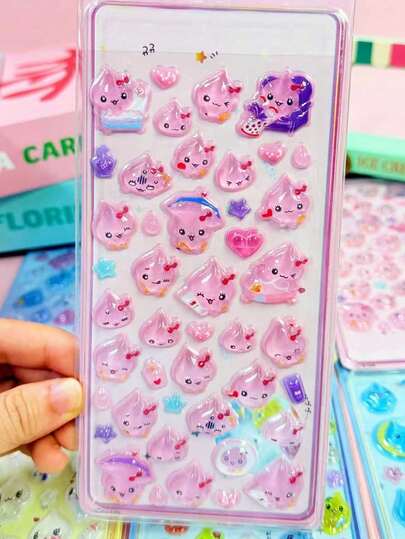 1 pieza Pegatina 3D emergente de gota de agua aleatoria, estilos surtidos, regalo para niñas, pegatinas de gel decorativas de alta calidad con cristal de gota de lluvia, reutilizables, removibles, pegatinas decorativas DIY, pegatinas interactivas para niños, pegatinas decorativas de uso diario, pegatinas decorativas para fiestas, juegos de pegatinas para niños (algunos estilos pueden tener variaciones de color)