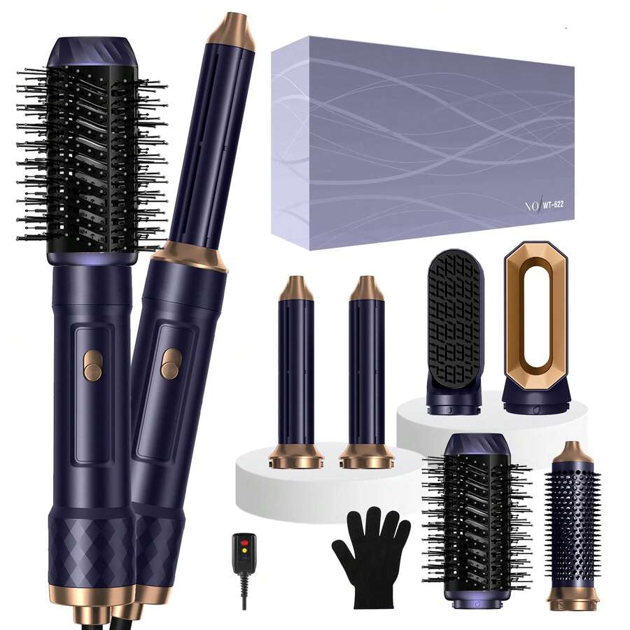 UKLISS 6-In-1 Hot Air Brush Set With 3 Temperature Settings (50℃/78℃/105℃) - Multifunctional Hair Dryer Straightener Curler, Time-Saving, Portable For Travel, Ideal Christmas Gift To Create Stylish Hairstyles - 查看 1