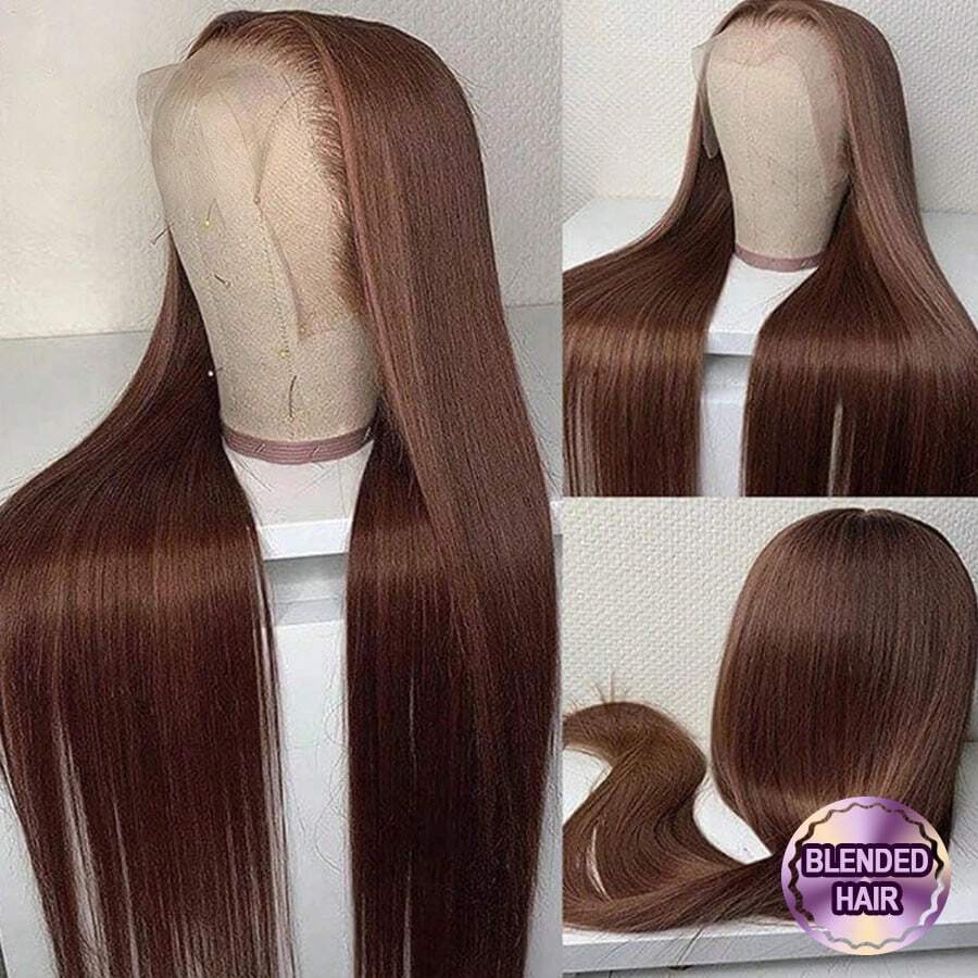 Bone Straight #4 Brown Lace Front Wig 8-34 In 13*4 HD Lace Front Wigs Human Blended Hair Wear And Go Wig Pre Plucked With Baby Hair Bleached Knots Virgin Hair Natural Hairline Glueless Easy-To-Wear For Women #1B Black Blended Hair - Brown - View 1