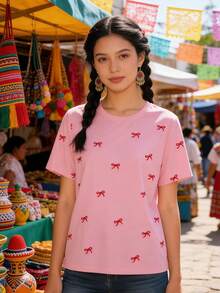 Pink Bow T-Shirt - Sweet Y2K Style For Everyday Occasions - 彩色 - 查看 1
