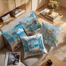 MEMNUN 4pcs Watercolor Lighthouse Beach Bicycle Print Pillow Covers [No Pillow Insert], 17.7*17.7in(45*45cm)/19.69*19.69in(50*50cm)/15.75*15.75in(40*40cm), [Single-Sided Printing] Summer Relaxing Fresh Ocean Style Throw Pillow Cases For Sofa, Bed, Living Room, Bedroom, Car, Office, Hotel Decor, Perfect Gift For Family And Friends, All Seasons - Multicolor - View 6
