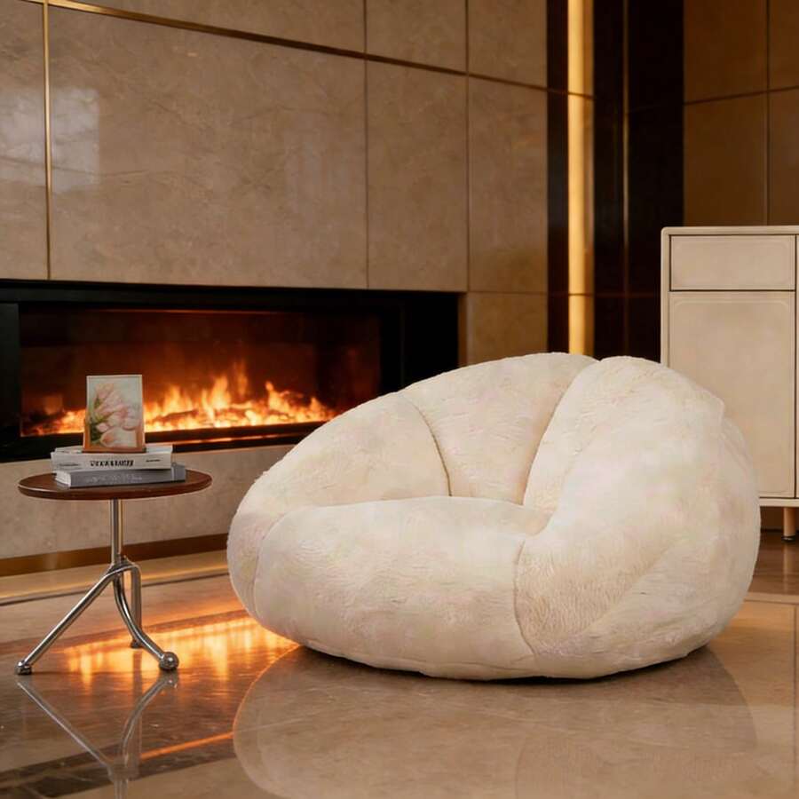 Bean Bags - Beige + Faux Fur - View 1