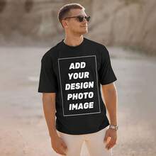 Customizable Photo T-Shirt - Personalized Plus Size, Soft Cotton, Crew Neck, Short Sleeve Tee For Men & Women - Add Your Own Image Design For A Unique Look, PLUS SIZE - Black - View 4