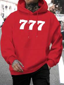Men's New Style Personalized 777 Letter Print Casual Sweatshirt Fashion Drawstring Hoodie Autumn Winter Top Comfortable Versatile Long Sleeve Hooded Sweatshirt - Black - View 10