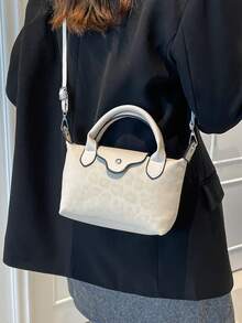 Bolso de mano tipo dumpling con estampado de leopardo, nuevo para el invierno 2025. Bolso de tela casual y de moda con gran capacidad y estilo - Blanco - Ver 2