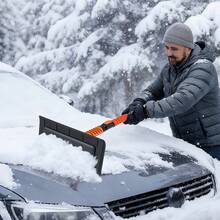 COSTWAY 2 In 1 Extendable Snow Shovel, 41" Ice Scraper For Car Windshield, 180° Rotation Head, Non-Slip EVA Grip, Retractable Aluminum Rod, 3 Adjustable Sizes Snow Kit For Cars, Trucks, SUVs, Vehicle, Black - A - View 7
