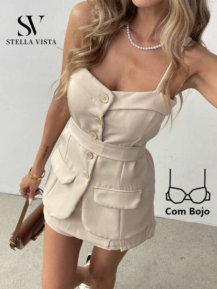 SV Women's Tailored Set Vest + Shorts Skirt With Padding - 杏色 - 查看 1
