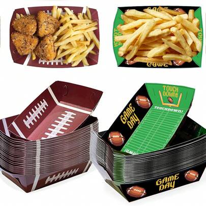 12pcs American Football Themed Party Fried Chicken & Fries Paper Boxes, Football World Cup Paper Boat Boxes, Hamburger Snack Paper Boxes